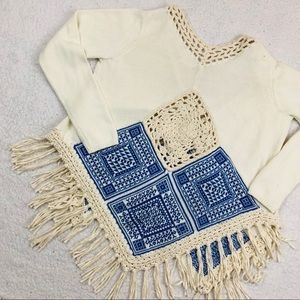 Anthropologie Asymmetrical Aztec Macrame Cardigan